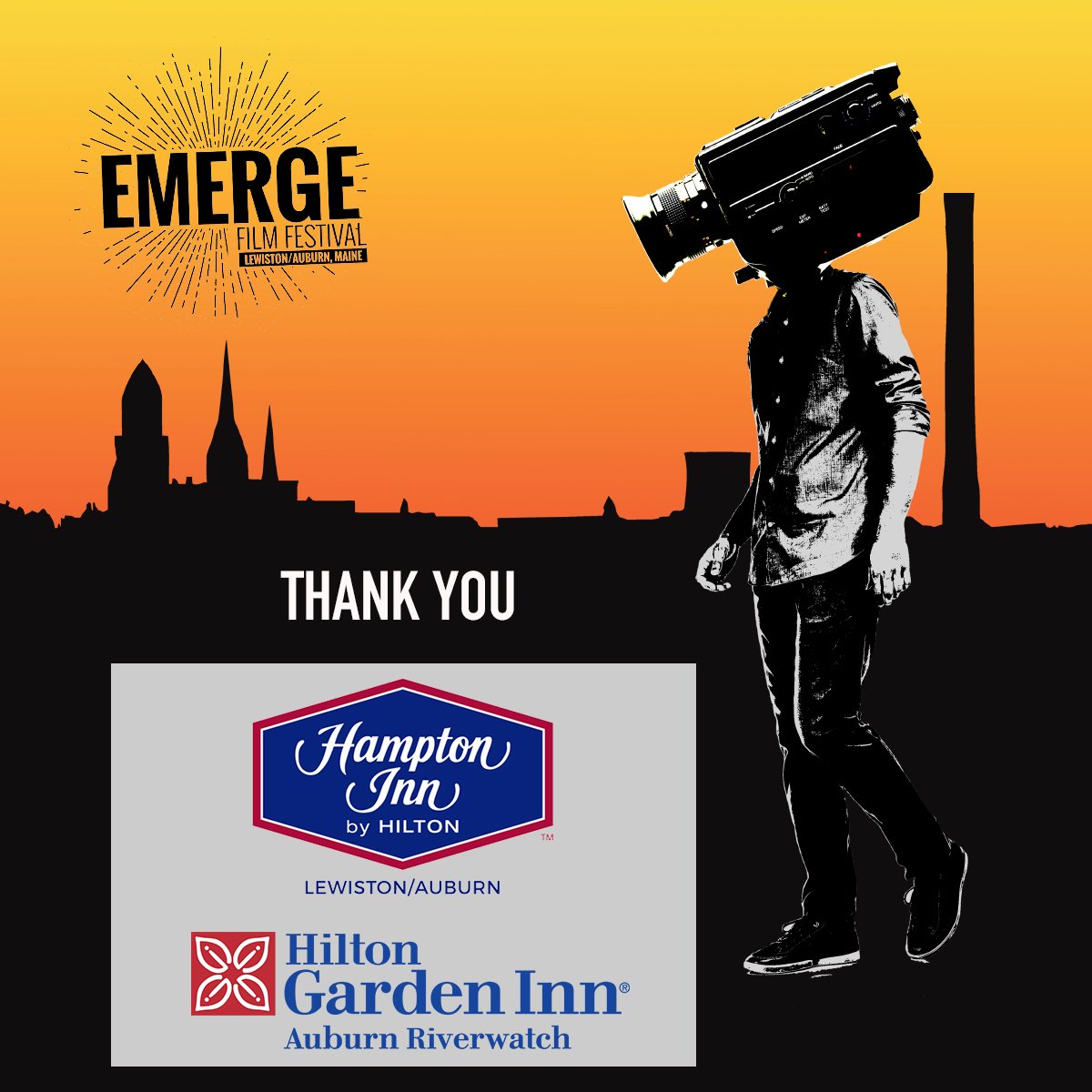 EmergeFilmFest's tweet photo. We are happy to have @HiltonGardenInn #AuburnRiverwatch & @HamptonLewiston on board with us for #FiveYearsofEmerge as Feature Sponsors. Thank you, to our local @HiltonHotels for all that you have contributed. #EmergeFilmFest ๐ฌ ๐ STAY TUNED: For special rates and packages ๐๐ป https://t.co/cl6L6zt5Ts