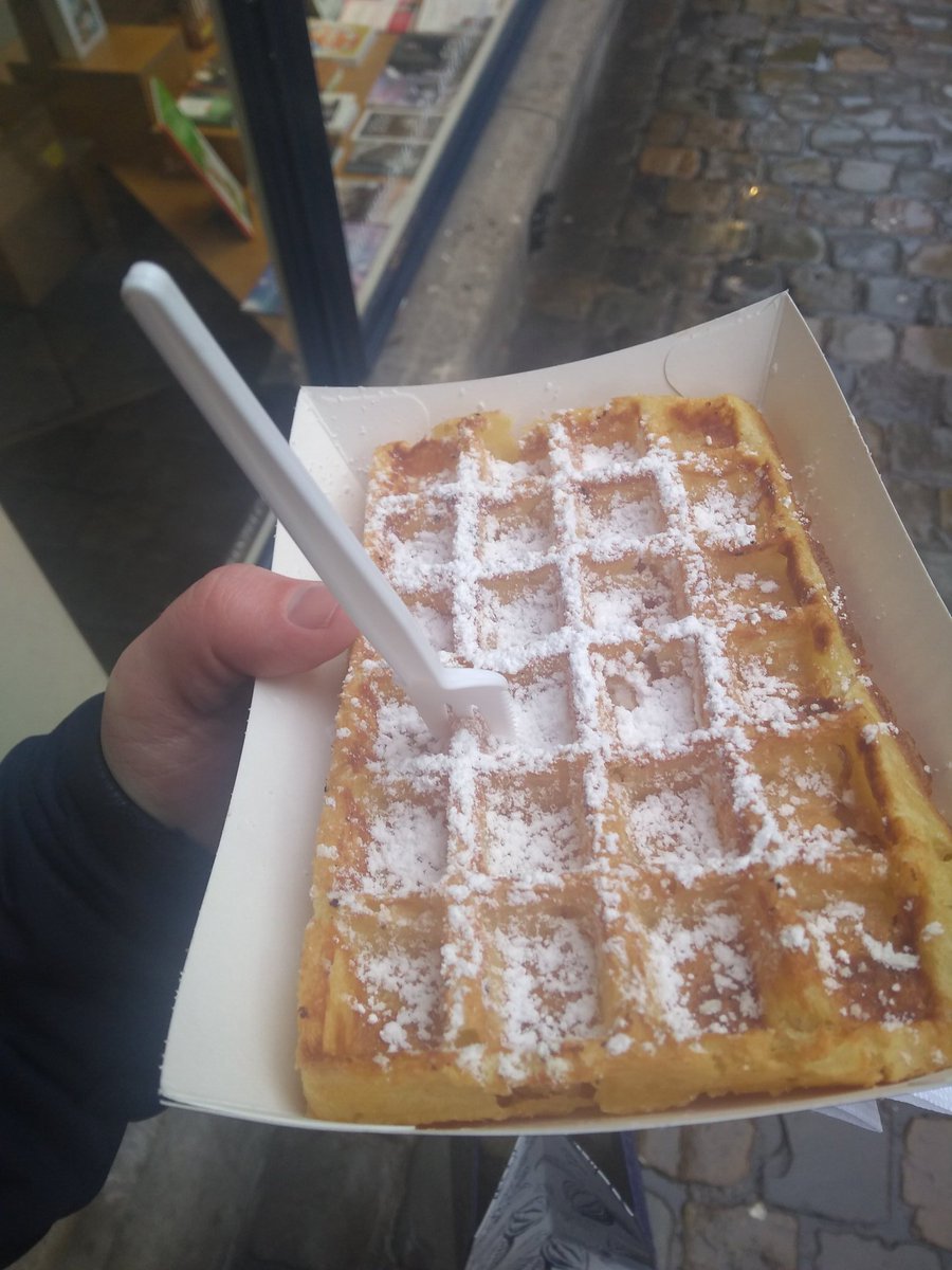 DanHeidinga's tweet image. First time in Brussels for #FOSDEM2018. Braved the rain to get the mandatory waffle