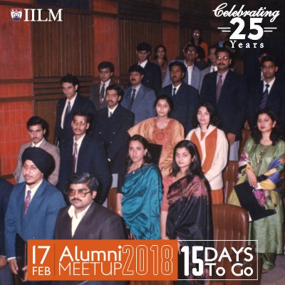 IilmInstitute's tweet photo. #AlumniMeet2018 #BackToIILM #17thFeb2018
Reminiscence of PGDM Batch of 1996
15 Days To Go!!!
Register at https://t.co/tLxysBnuPA … https://t.co/jyeyv9MUst