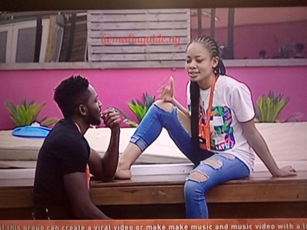 ama_Nso4's tweet photo. #Miracle is trying so hard to understand why #Nina picked him.. I pity him because even love won't help anyone to understand her point.... 
#BBNaija #bbnaija2018 https://t.co/vGZ4WU03OP