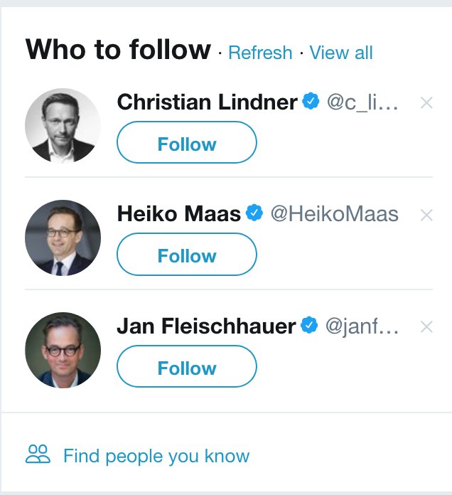Die "Who to follow"-Sektion von Twitter: Christian Lindner, Heiko Maas und Jan Fleischhauer.