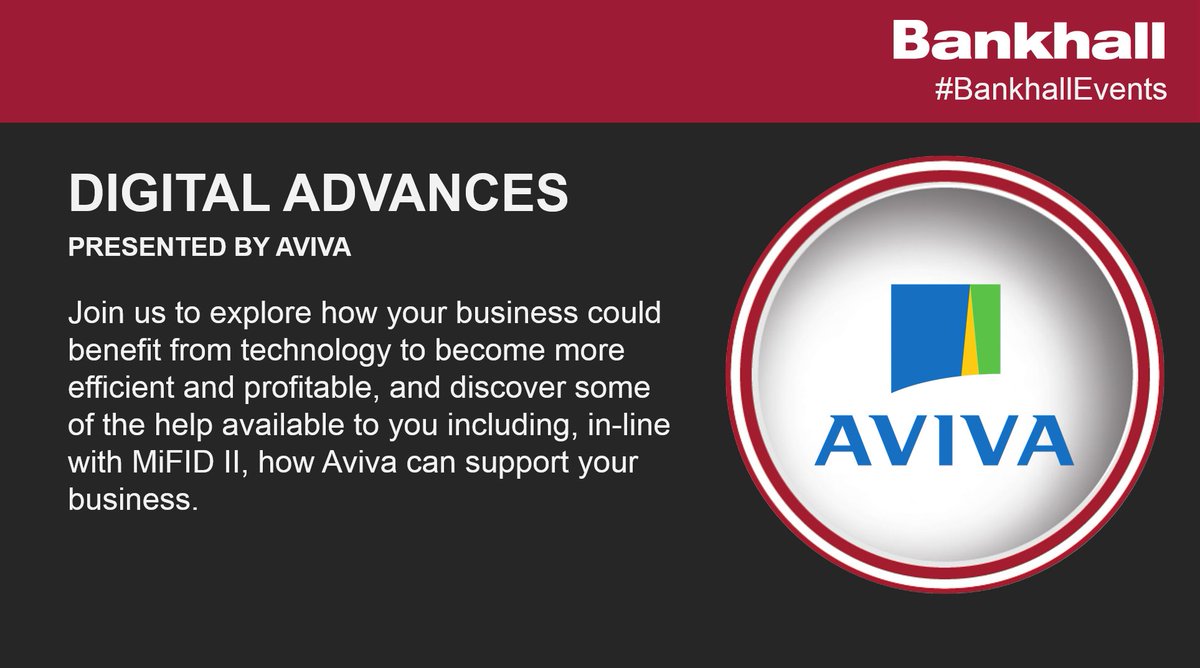 Bankhall's tweet photo. Book your free place at Round 1 of our Professional Development Days to hear from @AvivaUK on how you can harness technology to improve your business, and the support available. https://t.co/E9NJSaOXZh
#BankhallEvents #Technology https://t.co/E5mY81tCeP