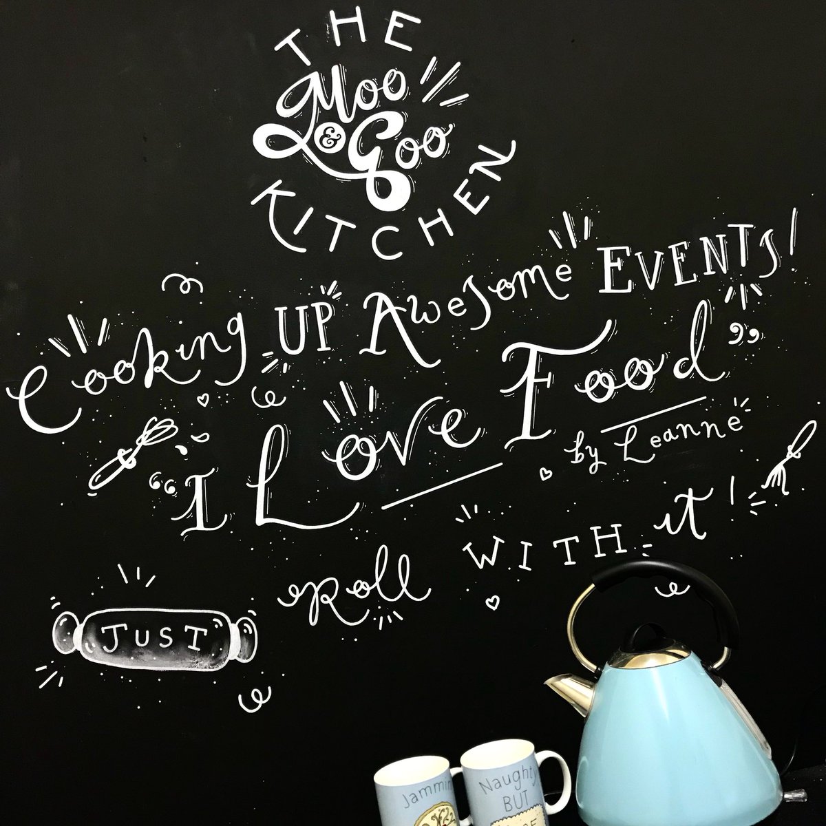 We like big cups and we cannot lie! ☕️
We’ve got a serious case of the heart eyes over our new kitchen mural courtesy of the awesome <a href="/JessieBayliss/">Ada Crow</a> 😍 #eventprofs