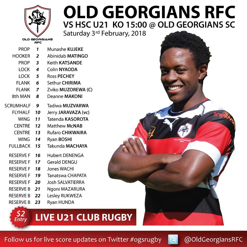 LIVE U21 club rugby tomorrow at OGS Sports Club. Matches start from 12:30. Proud to announce the OGS U21 Match Day 23 🆚 <a href="/HSCRugby/">HSC Rugby</a> #ogsrugby @zimbabwerugby <a href="/kyrossports/">Kyros Sports</a> <a href="/MicSetMatch/">MicSetMatch</a> <a href="/jeffreydanai/">Jeff Murimbechi</a>