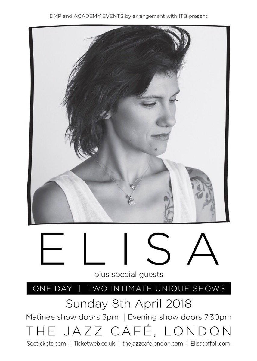 elisatoffoli's tweet photo. Elisa comes back to London with two intimate unique shows at @TheJazzCafe on the 8th of April. 
Tickets for both shows on sale Monday
https://t.co/GKUduQZbCQ https://t.co/WdW1NXjaJP