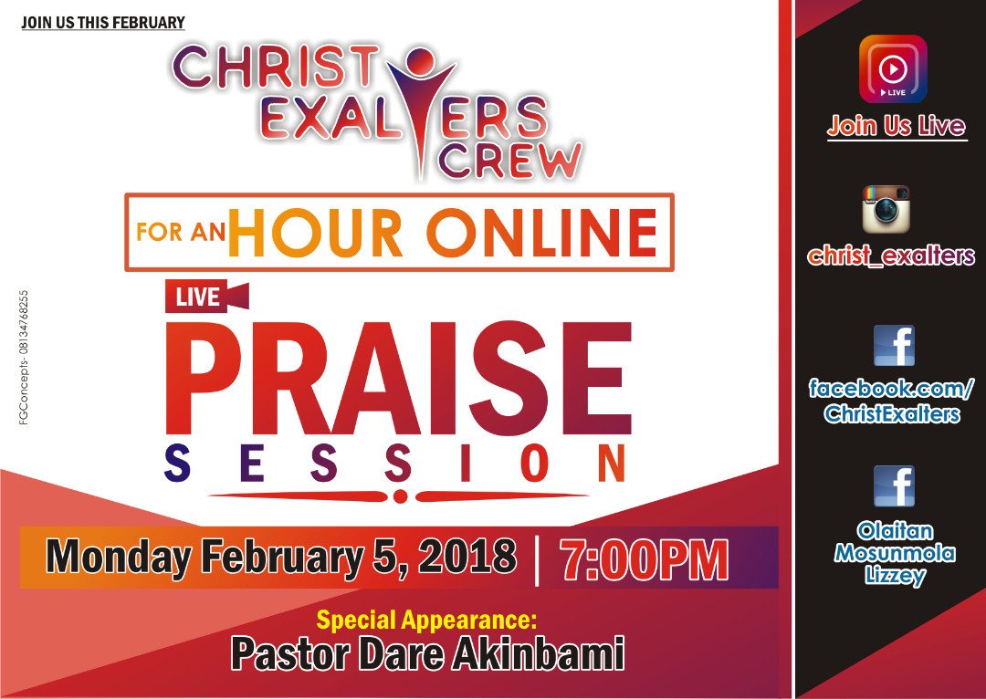 ChristExalters's tweet photo. Give God praises due to him... Connect with us online #GracefulPraise #Monday #Feb5 #ChristExalters https://t.co/7SgEqImHPQ