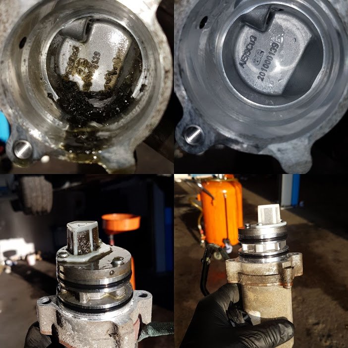 All Haldex Oil changes carried out by us include filter replacement and gauze clean irrespective of being an 'unserviceable item'. This is what the inside of a Golf R haldex pump looks like after 17000 miles before and after cleaning.