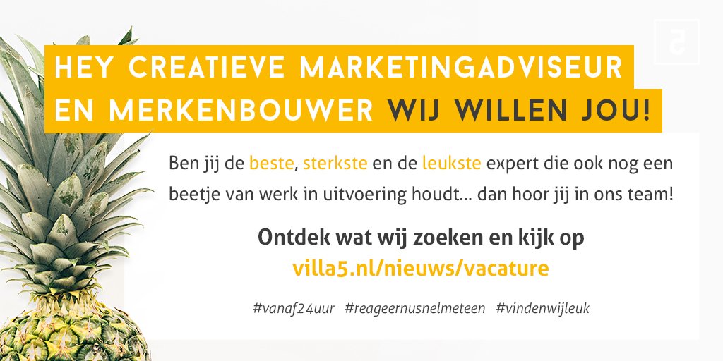 Wij zoeken een topper 🙌! Wil jij de allerleukste baan? Reageer dan snel! Kijk op villa5.nl/vaca