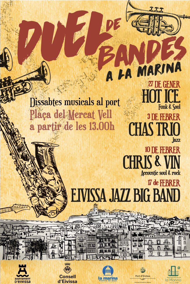 Do you like #jazz? Tomorrow at Plaça del Mercat Vell (Marina) the best #music. Don't miss it!!! At 13:00h #saturday #ibizainwinter