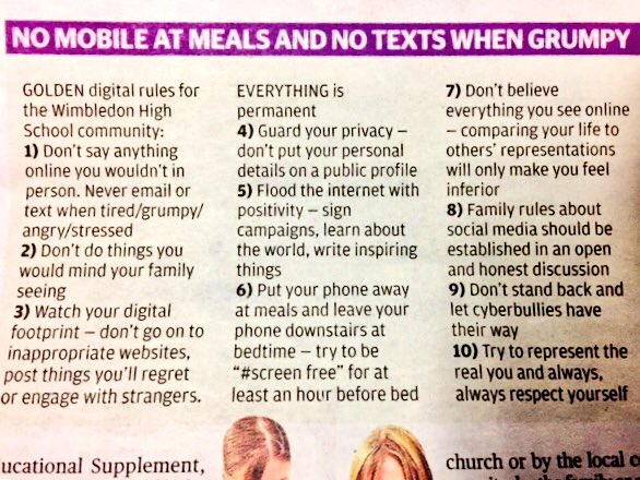 A school’s rules for pupils going online...lessons for us all!