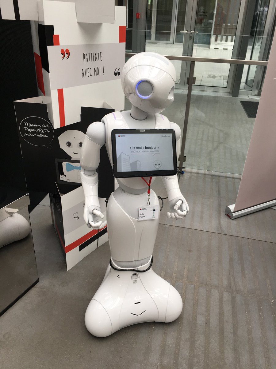 soduval's tweet photo. #lesdunes @SocieteGenerale @SG_InsideIT Pepper a son badge ! On n’arrête pas l’#innovation https://t.co/BjY0DuaqW6