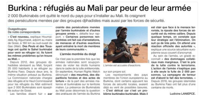 #Azawad
L'article publié par <a href="/OuestFrance/">Ouest-France</a> titré #Burkina réfugiés au #Mali par peur de leur armée, écrit par <a href="/ludilani/">ludilani</a> corrobore le Tweet en thread.
Au sein de l'armée un gradé reconnaît « des dommages collatéraux...La campagne de la terreur est d'abord le fait des terroristes»👇