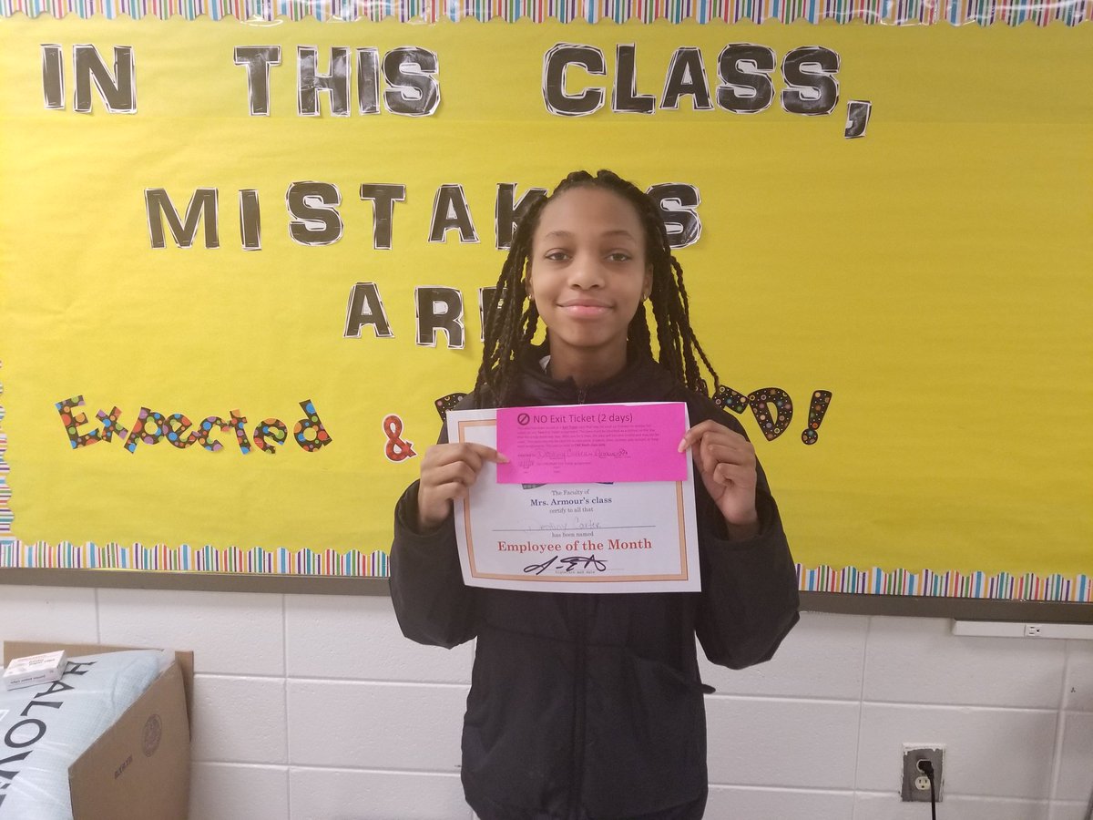ArmourHBMS's tweet photo. Yesterday ended the first month of class jobs! The students really showed responsibility of their learning environment and I took the time to show appreciation with Employees of the Month in each class!!!! #FutureLeaders #HBMSHawks https://t.co/Wd8DkITYso