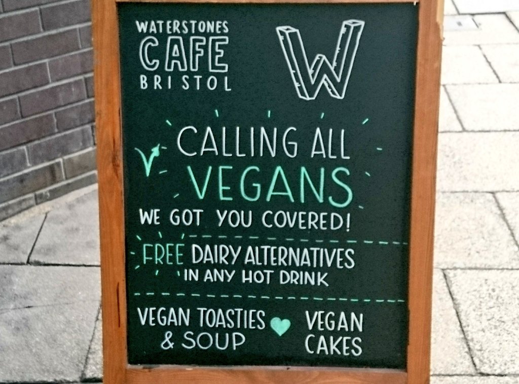 Really great to see this outside <a href="/Waterstones/">Waterstones</a> in #Bristol 😀

#itseasy2bvegan #plantbased
