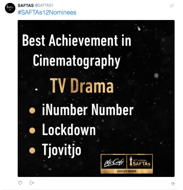 Exposurecrew_tv's tweet photo. Heyyyy! Congratulations to the following crew members on their nominations for the @SaftaAwards:
@gaopiek_dp - Lockdown
@Motheomodaguru and @unclescrooch - Tjovitjo
@trevorcalverley - Beyond the river.
What a way to start the year! ๐๐๐๐๐๐ช #ExposureCrew #TeamBest #safta https://t.co/Jg2fpP5F78