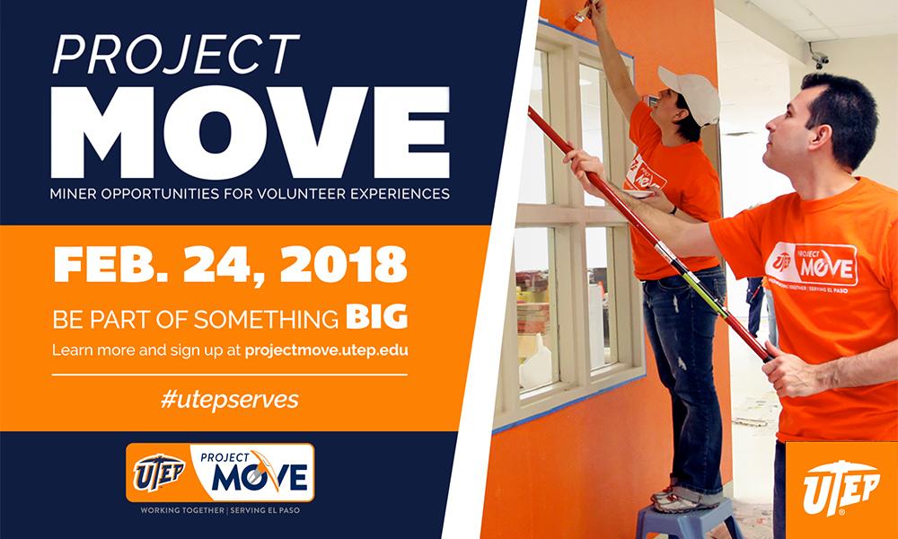UTEP's tweet photo. Project MOVE needs team leaders. Step up and help out. Learn more at https://t.co/UDjAgScDbU #WeAreMiners #PicksUp #UTEPProjectMOVE https://t.co/5Hm96otuN1