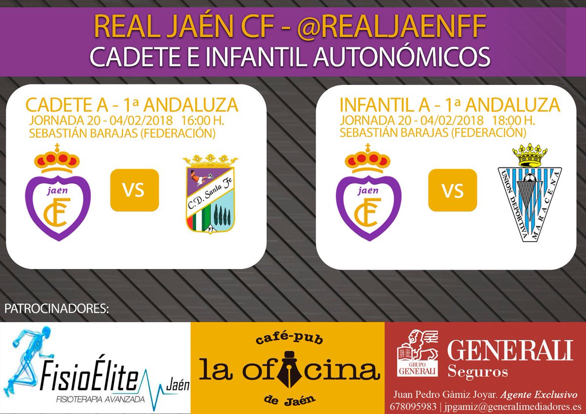 RealJaenFF's tweet photo. #RJCadA | #RJInfA | Cartel de los partidos que disputarán el Cadete e Infantil Autonómicos.
#RJFutbolFormativo https://t.co/Visf45m9Xc