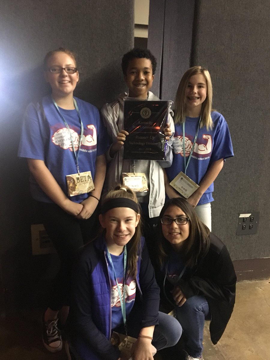 mrs_BEARD01's tweet photo. Congrats to our technology group! They placed 2nd at #betacon18 and are headed to Nationals!! #shareFSMS https://t.co/8VSjvbY4eW