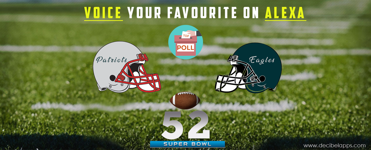 DecibelApps's tweet photo. Will the underdog Philadelphia Eagles win their 1st ever Super Bowl title? Voice your opinion and hear how you compare with others in real time! @SuperBowl @Eagles @Patriots @alexadevs #SuperBowl https://t.co/sUODiG1rch