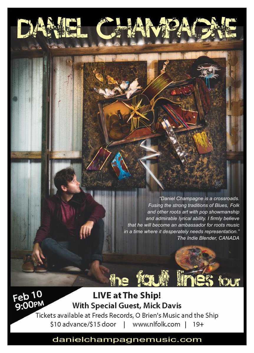 Countdown is on! <a href="/dchampagnemusic/">Daniel Champagne</a> with @MickDavis77 at the Ship, next Saturday! bit.ly/2ryGxxh