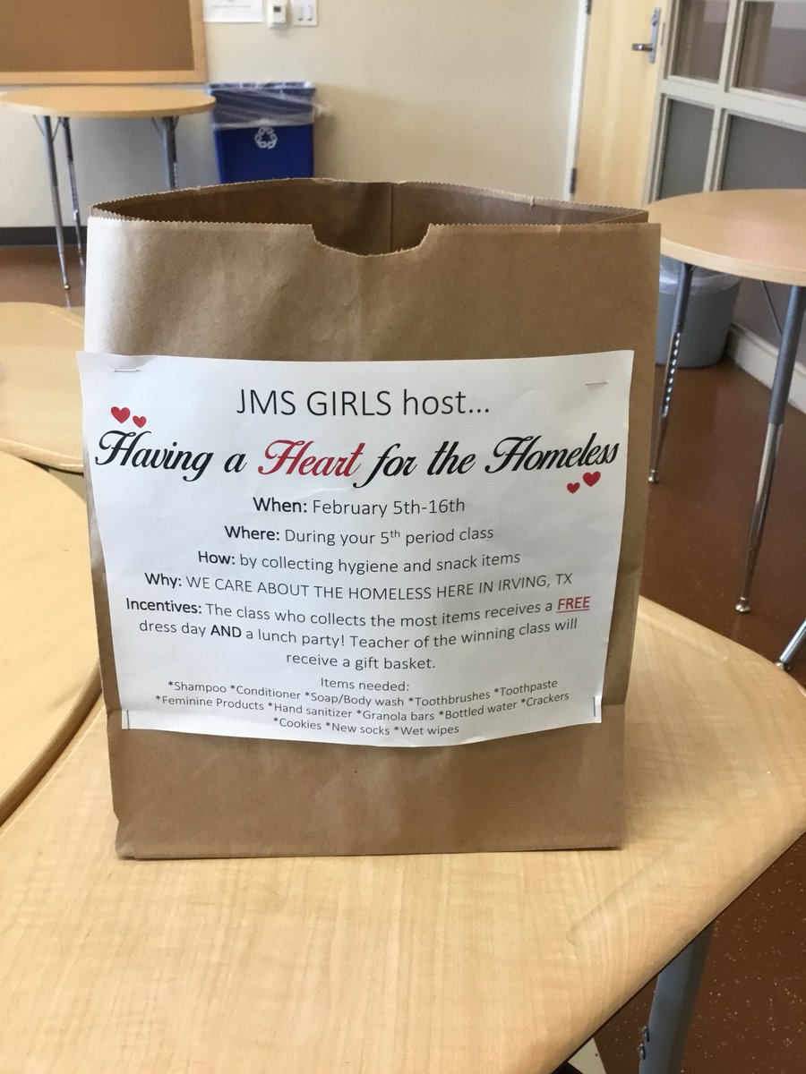girlsJMS's tweet photo. “Having a Heart for the Homeless” Starts Monday February 5th #JMSgirls #fillthebag https://t.co/MDV6qiGa6u