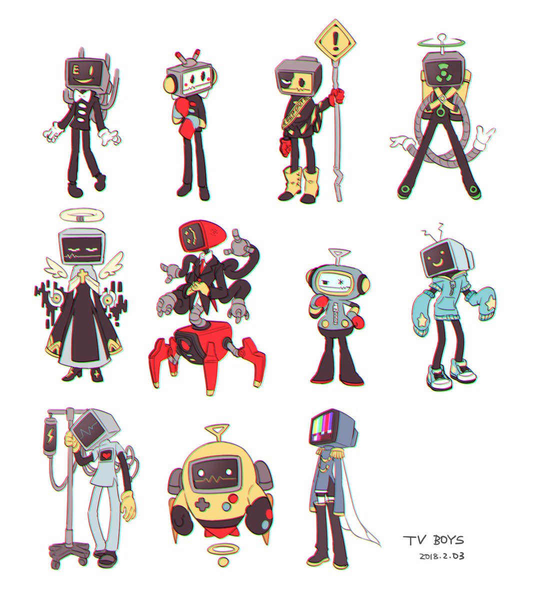 テレビ頭いろいろ✏️ (TV-boy friends and villains)