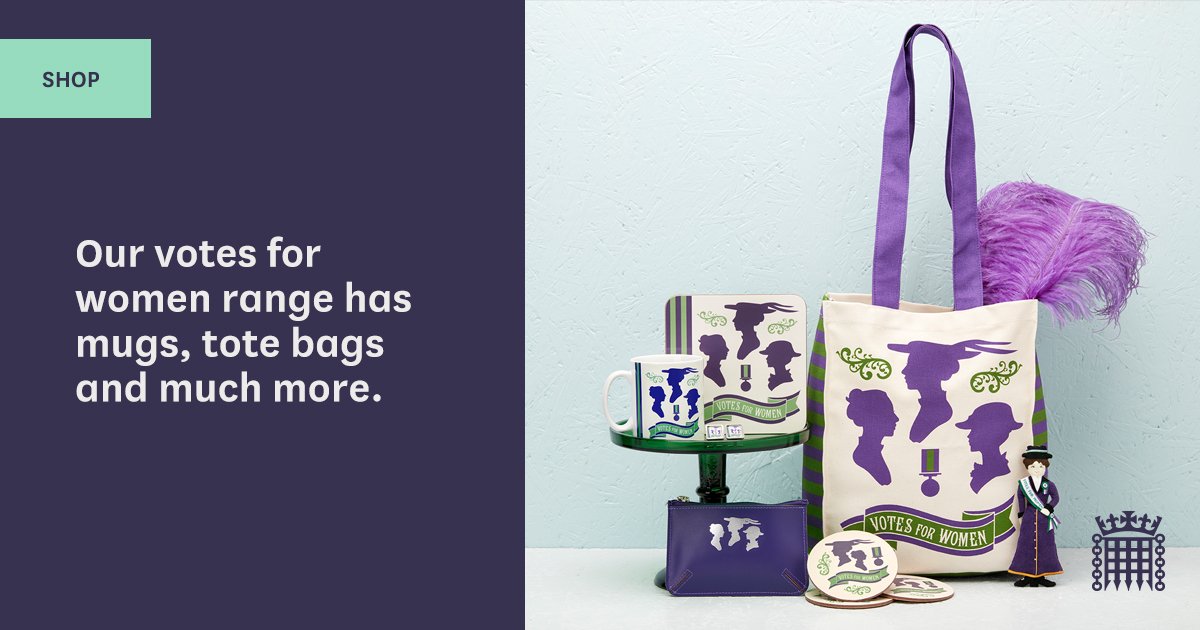 UKParliament's tweet photo. It's been 100 years since women won the right to vote. Celebrate with a gift from our votes for women range in our new shop. #Vote100 https://t.co/OpVA3DthkE https://t.co/LD5YIb3KP4