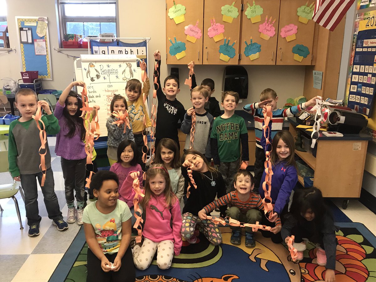 kcernicky's tweet photo. We are really loving our STEAM challenges in Kindergarten. Our challenge this week was, "Who can make the longest chain possible using only one piece of paper?" Great job to our top three winners and all of the children who participated! #ThisIsWES https://t.co/vQEbxC5KPe