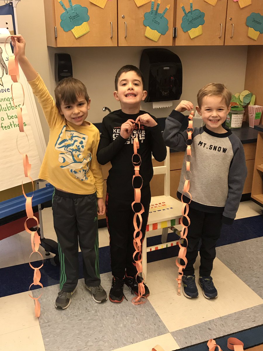 kcernicky's tweet photo. We are really loving our STEAM challenges in Kindergarten. Our challenge this week was, "Who can make the longest chain possible using only one piece of paper?" Great job to our top three winners and all of the children who participated! #ThisIsWES https://t.co/vQEbxC5KPe