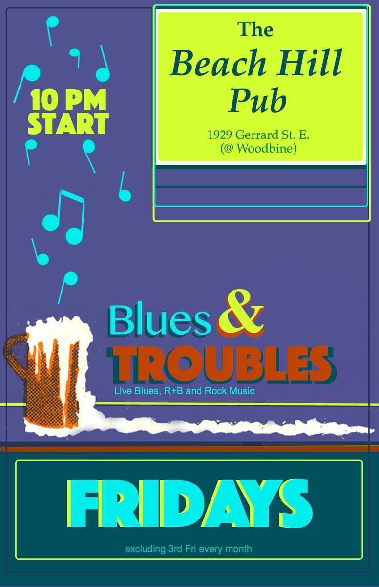 Fridays at 10PM see us at The Beach Hill Pub (Gerrard+Woodbine)! <a href="/TOBluesSociety/">Toronto Blues Society</a> <a href="/TorontoLIVE_/">Toronto LIVE!</a> <a href="/wheretoronto/">Where Toronto</a> <a href="/GrubulubMusic/">Grubulub Music</a> <a href="/TorontoMusic/">Toronto Music Scene</a> <a href="/nowtorontopromo/">NOW Promotions</a>