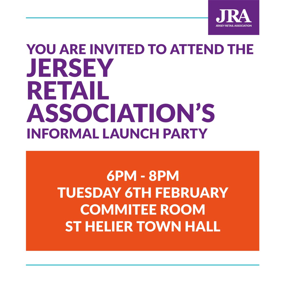 StHelierTCM's tweet photo. Jersey Retail Association launch party Tuesday 6th February at the Town Hall. We would love to see you there! @JRARetail https://t.co/oGVEBGLPS7