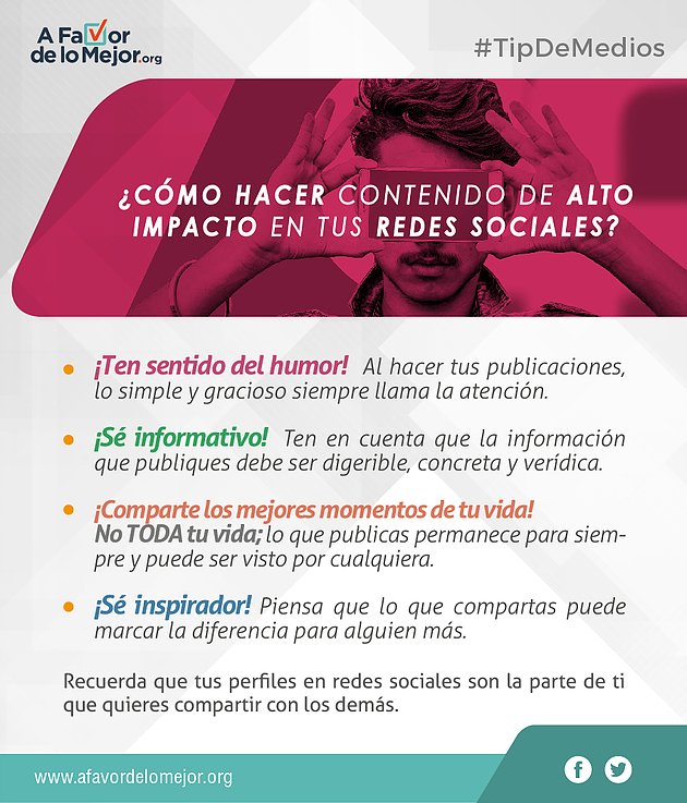 afavordelomejor's tweet photo. #BuenViernes #TipdeMedios ¿Quieres saber cómo tener contenido de alto impacto en tus redes? ¡Checa estos puntos clave! https://t.co/RrnoY1Ry7l
