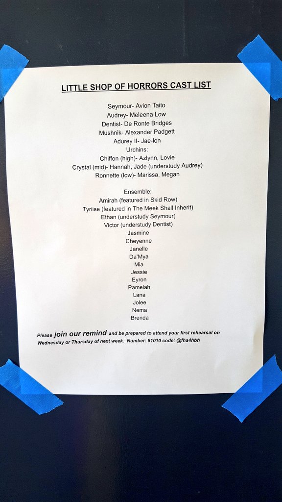 Sparkling_MsB's tweet photo. Congrats to possibly the biggest cast of little shop ever! Ready to start this adventure with you!! #armijotheatre @armijodramaclub https://t.co/g1aVMFI7wJ