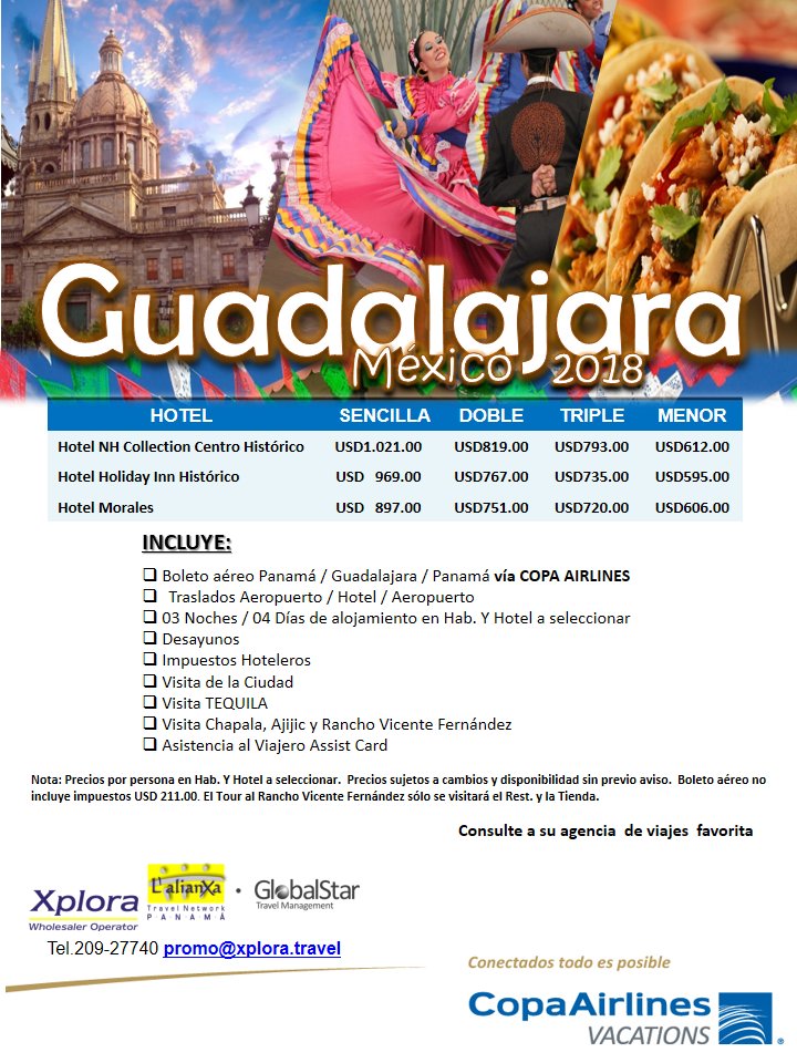 Guadalajara!!!...Capital y urbe más poblada del estado de Jalisco. Su centro histórico está salpicado de plazas y monumentos coloniales. Conocida de forma especial por el tequila y los mariachis. Contactemos a Xplora L´alianxa 209-2774 promo@xplora.travel