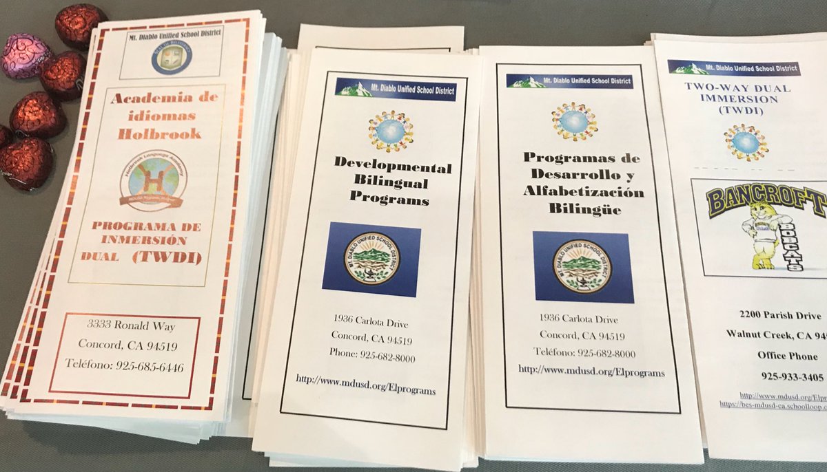 MargaMarshall's tweet photo. Promoting our amazing Dual Language programs from @MtDiabloUSD @HolbrookMDUSD @BancroftTWDI @BelAirBears1 @CambridgeMDUSD @MeadowHomesElem @yveeagles @ShoreAcresMDUSD. Join us to #equipoMDUSD #gatewaytolearning #somosbilingües https://t.co/dGpEmYqu9x