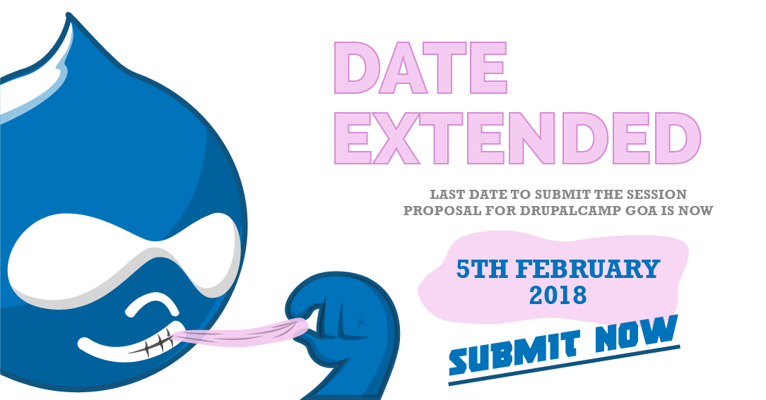 DrupalcampGoa's tweet photo. If you are a #Drupaler in #India then you would love to know that @DrupalcampGoa is here . Hurry Submit your sessions now as the Date for session submission is extended till 5 February 2018. Submit your sessions Here:https://t.co/gNPQAlOUVt https://t.co/tufOropRrO