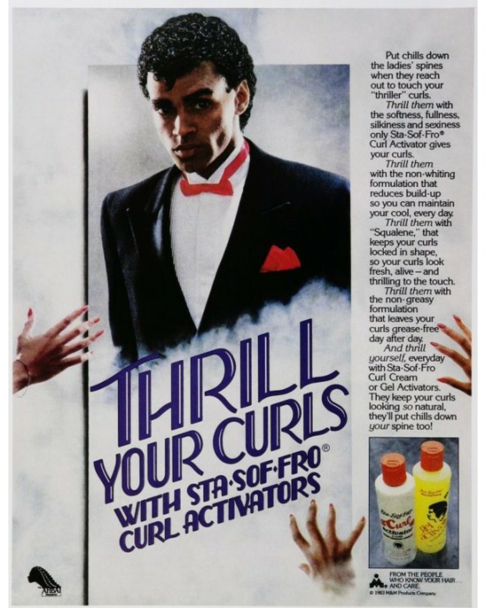 WesleyStylesNYC's tweet photo. Put chills down the ladies spine when they reach out to touch your "thriller" curls.
 (😂😂😂 that's what the ad says)
#BlackHairHistory #BlackHistoryMonth
#BlackHistoryIsAmericanHistory
#AmericanHistory
#naturalhair
#haircare
#products
#nostalgia
#classics
#wesleystylesnyc https://t.co/aQUGvYYtQx