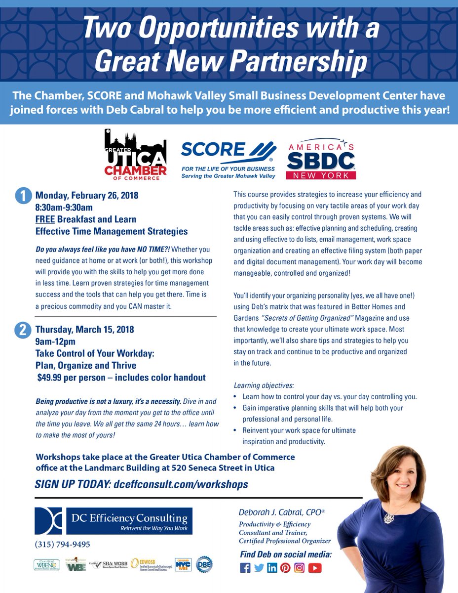 DeborahJCabral's tweet photo. New partnership with @UticaChamber @nysbdc MV Chapter and Score to offer training workshops! https://t.co/jXuzQN98vW https://t.co/VBWeJONGFG
