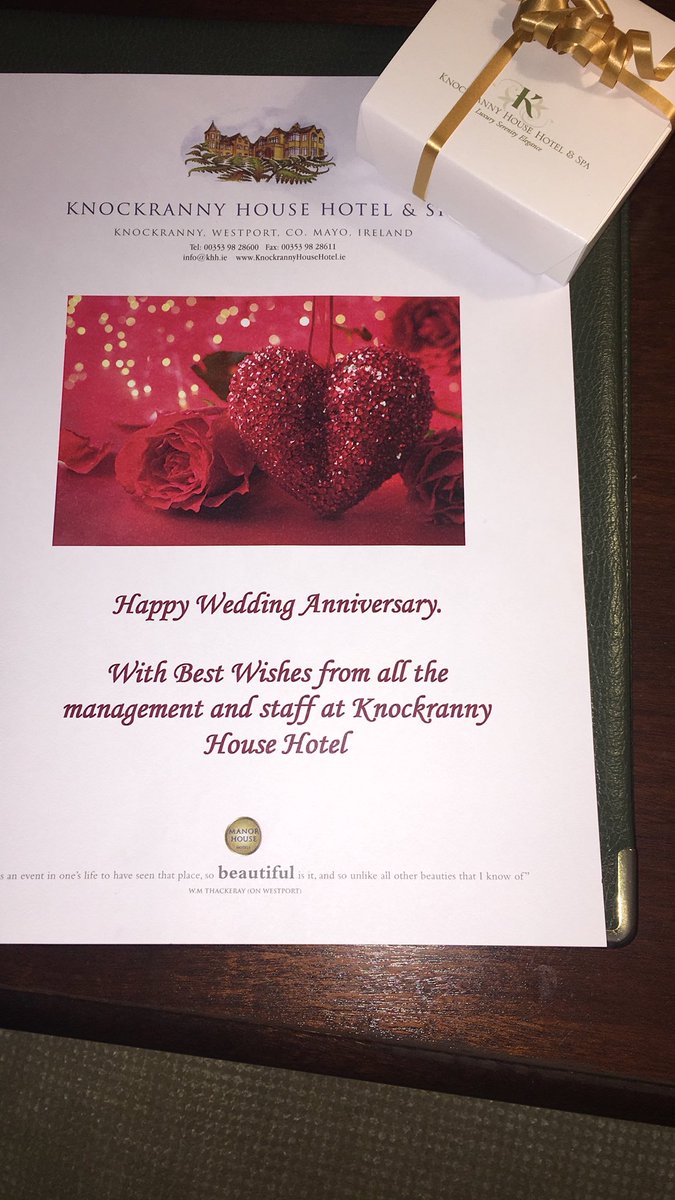 susan030387's tweet photo. @KnockrannyHouse One word wow! What a hotel the reception was amazing the room is incredible and the beautiful touch with the chocolates for our anniversary. Looking forward to our few days ahead 😍👍🏻🍷 https://t.co/RJYfJ6Pubo