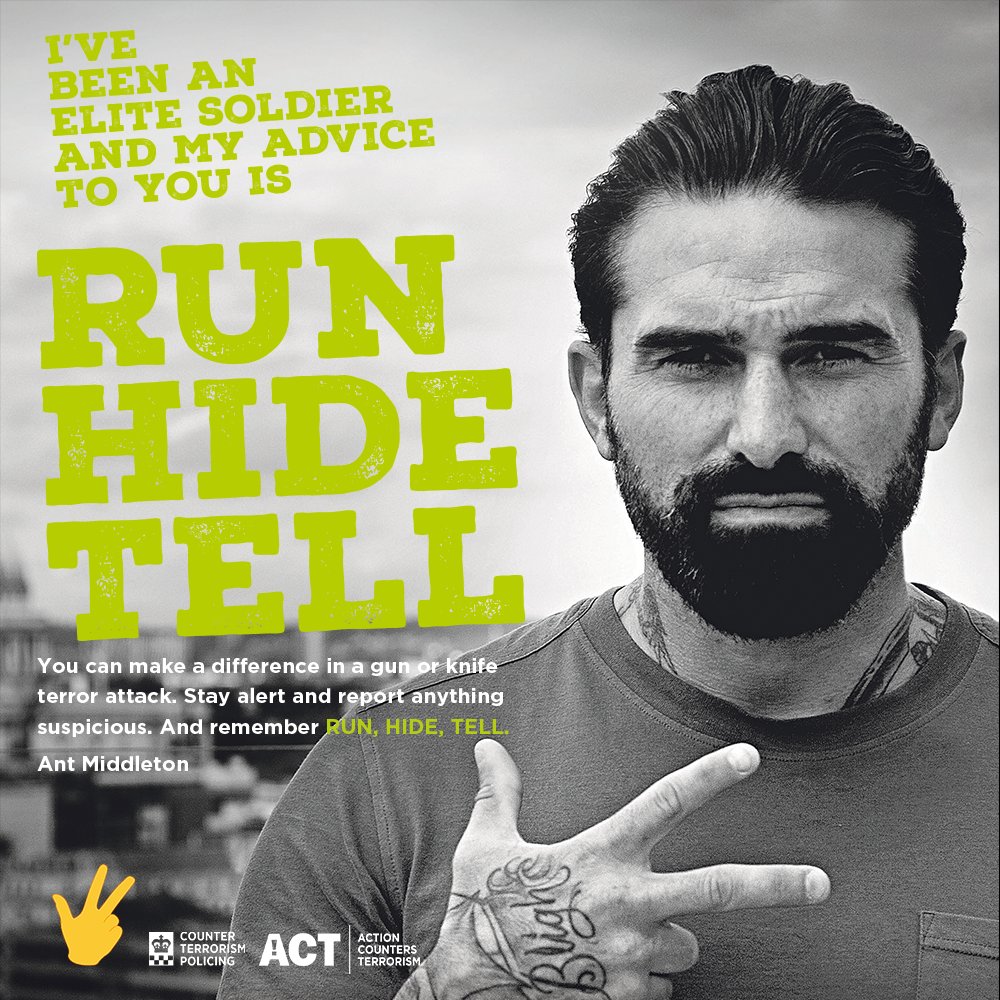 You can make a difference during a gun or knife terror attack - remember this expert advice: Run, Hide, Tell. #ActionCountersTerrorism gov.uk/ACT