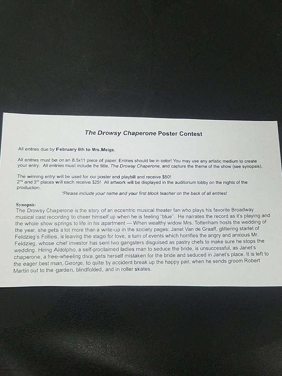 chs_cpac's tweet photo. ALL ARTISTS LISTEN UP! DROWSY CHAPERONE POSTER CONTEST! DETAILS BELOW! https://t.co/WOKumDRDxf
