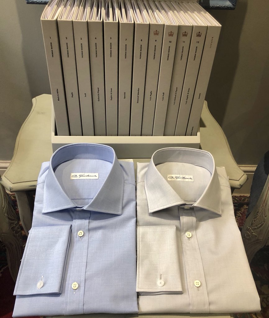 SantamariaShirt's tweet photo. How beautiful are these two @ThomasMason Prince of Wales check shirts? Come to see the new Thomas Mason fabrics in our Notting Hill shop. #readyforcollection #handfinished #handmadeembroidery #thomasmason #motherofpearlbuttons #bespokeshirt #menswear https://t.co/GhvdViXRSL