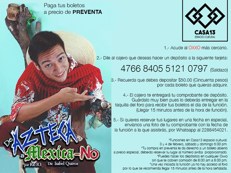 Casa13EC's tweet photo. #QueNoSeTePase Aprovecha la #Preventa para las funciones de "De Azteca a Mexica-No" en #Casa13EspacioCultural #ComoEnCasa #HayPreventa @ruta98 @r3yosoy https://t.co/7tNaqKHuzx