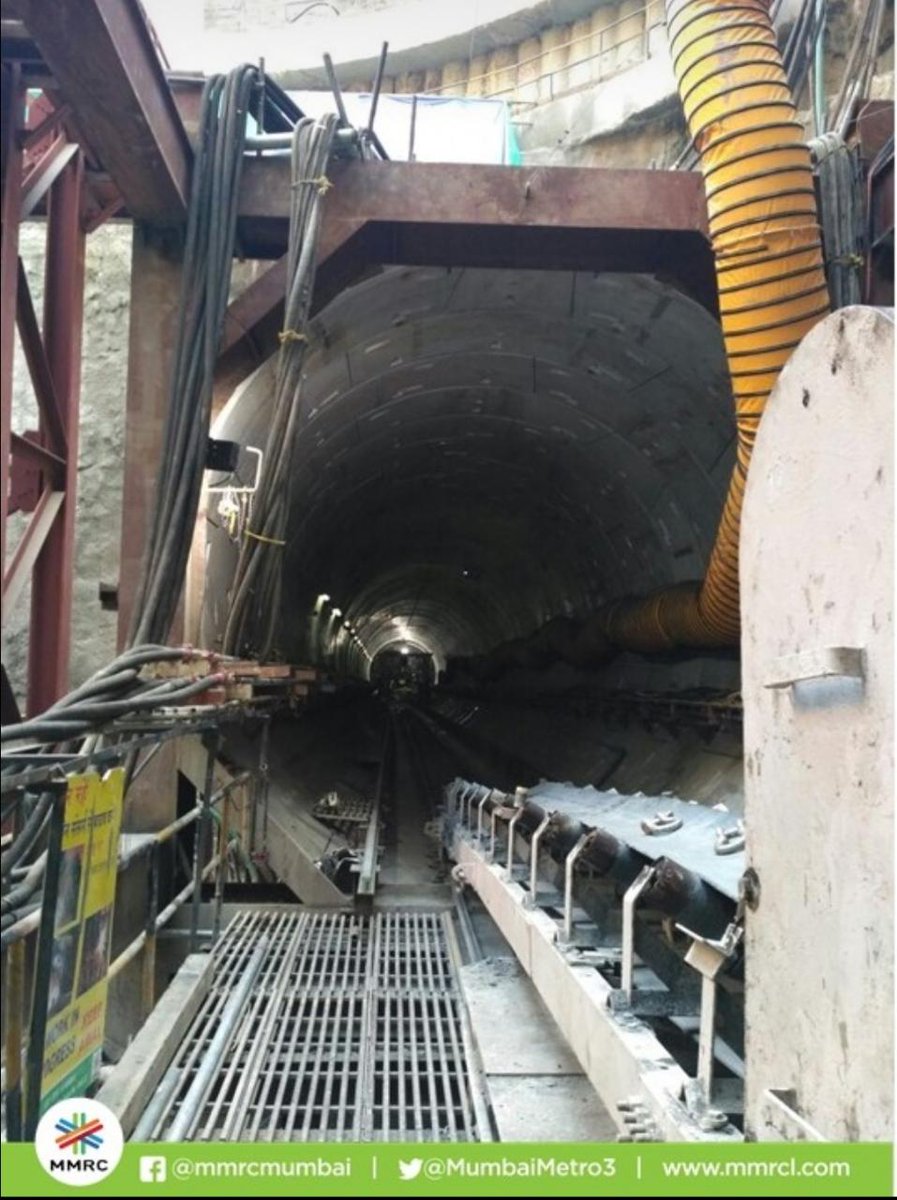 MumbaiMetro3's tweet photo. Wainganga-1, Tunnel Boring Machine (TBM) of pkg 07, with 90 meters of tunneling completes the initial drive at Marol Naka launching shaft. Main drive to start soon #inprogress #ComingSoon #MumbaiLifeLine3 https://t.co/TI5mBmv17z