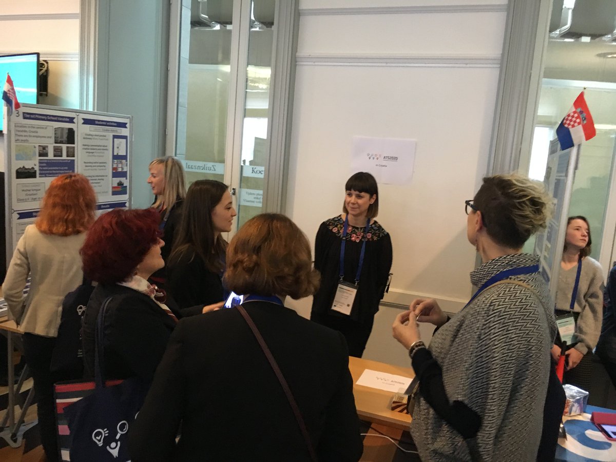 dorinadee's tweet photo. Croatian teachers presenting at poster session to Croatian Project team @CARNET_HR and Assistant Ministry of Science and Education @LidijaKralj at #ATS2020finalconference https://t.co/93AkvkkrVH