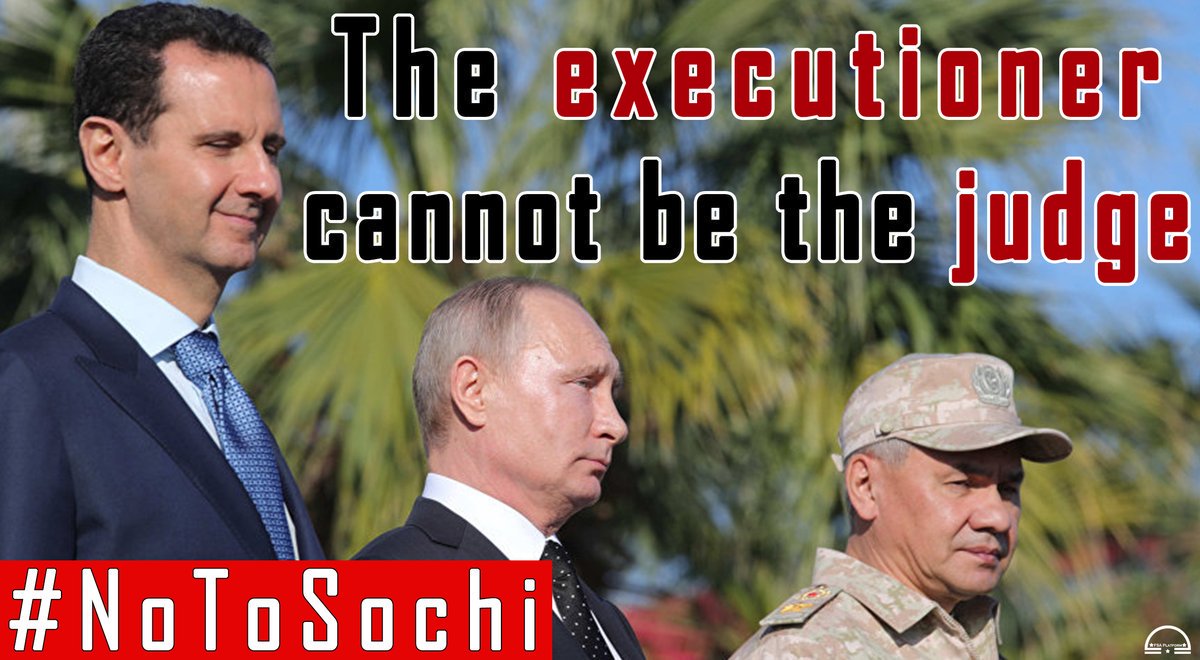 FSAPlatform's tweet photo. #Syria || #NoToSochi
Dark contradiction that #Russia want to chair #Sochi talks while bombing civilians on daily basis | The executioner cannot be the judge https://t.co/e8GS97YBxS