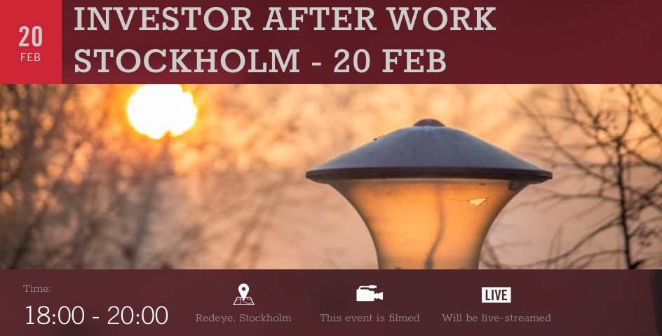 Redeye_'s tweet photo. Starkt startfält på 2018 års första Investor AW den 20 februari! Medverkande bolag:
- @Heliospectra 
- #OpusGroup
- @OrexoABpubl 
- @SprintBio 
- #WestInternational

Signa upp för en plats på:
https://t.co/IeNUuUAsby https://t.co/NnK0vRDzcE