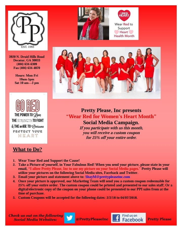 PrettyPleaseInc's tweet photo. Go Red for Women's Heart Health this month! https://t.co/Du78DMv5qO
