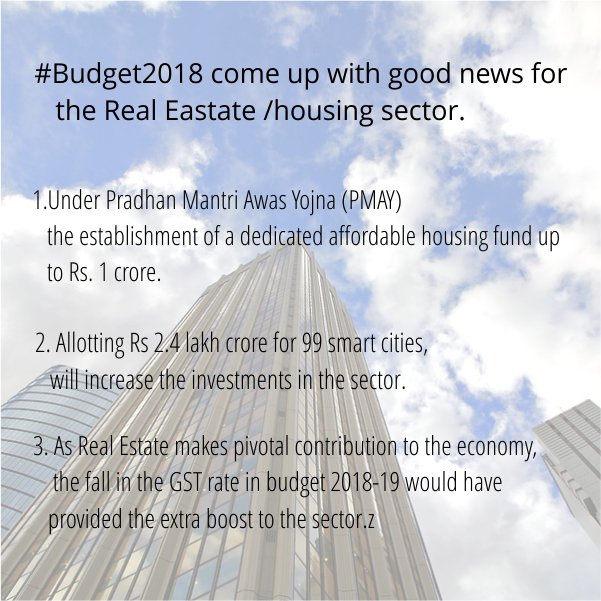 aakash_group's tweet photo. #Budget2018 come up with good news for the Real Estate /housing sector. Here are some of the key highlights that will impact the Plan of investment in Real Estate /housing sector. so be sure to post your comments below about what you think of the newly announced Budget 2018. https://t.co/6ApBJ0Qyad