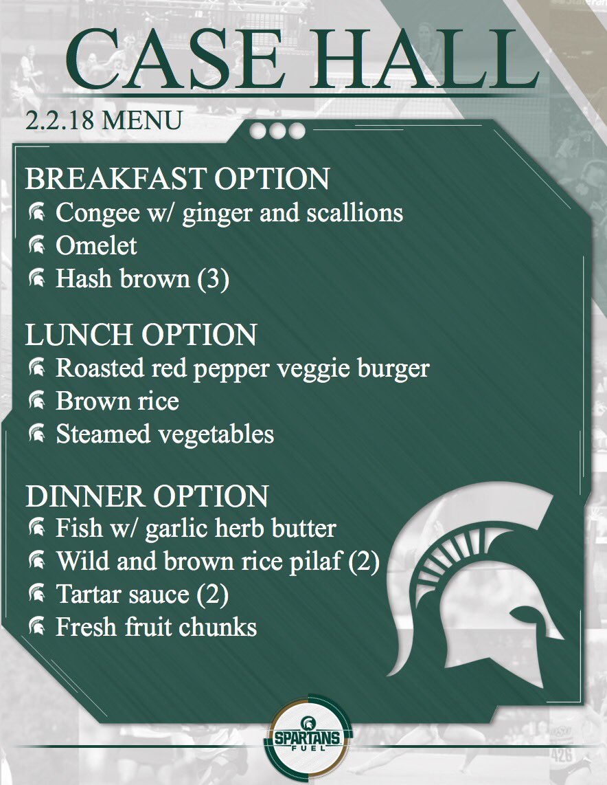 SpartansFuel's tweet photo. Happy Friday💚 If you're planning to have a 🍽 at #CaseHall today, try one of these fueling options. #SpartansFuel ⛽️ https://t.co/TD7yz8CuPW